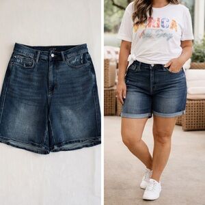Judy‎ Blue 1XL Dark Wash High Rise Denim Shorts Stretch Plus Size Long